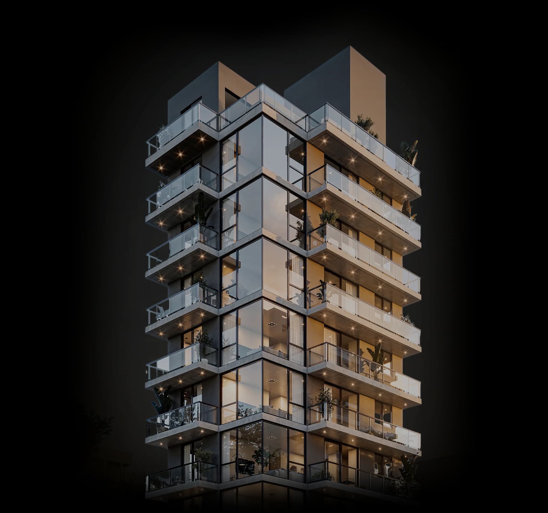Interactive real estate showroom — architectural render of a premium building